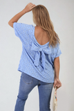 Bow Back Eyelet Details Short Sleeve Oversized Top