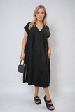 Short Sleeve Tiered V-Neck Midi Dress