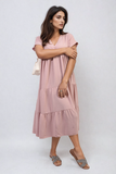 Short Sleeve Tiered V-Neck Midi Dress