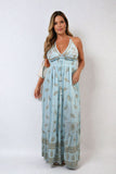 Dazzling Leaf Print Spaghetti Strap Maxi Dress