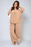 V-Neck Top and Wide Leg Trousers Co-ord Set