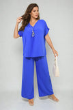 V-Neck Top and Wide Leg Trousers Co-ord Set