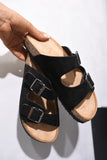 Suede Double Buckle Sandals