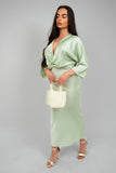 V-Neck Twist Front Midi Dress