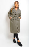 Button Detail Belted Trench Coat