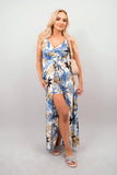 Floral V-Neck Sleeveless Romper Midi Dress