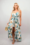 Floral V-Neck Sleeveless Romper Midi Dress