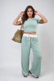 Contrasting Trim Crop Top and Trousers Co-ord Set