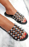 Studded Caged Open Toe Sliders