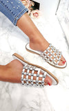 Studded Caged Open Toe Sliders