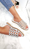 Studded Caged Open Toe Sliders