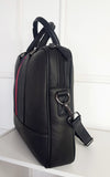 Faux Leather Bowler Bag with Navy and Red Stripe Detail