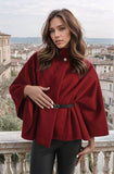 High Neck Belted Cape Jacket