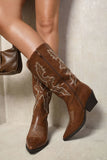 High Pointed Toe Embroidered Thick Heel Cowboy Boots