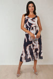 Printed Strappy Pleated Midi Dress