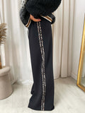 Wide Leg Lounge Trousers with Leopard Trim