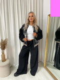 Wide Leg Lounge Trousers with Leopard Trim