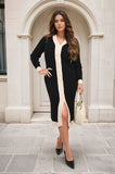 Knitted Contrast Trim Long Sleeve Midi Dress