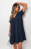 V Neck Tiered Smock Dress