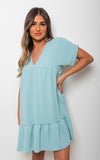 V Neck Tiered Smock Dress