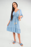 V-Neck Short Sleeve Midi Dress with Tassel Detail