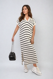 Stripe Knitted V Neck Midi Dress