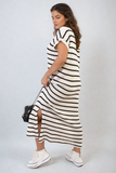 Stripe Knitted V Neck Midi Dress