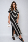 Stripe Knitted V Neck Midi Dress