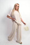 Drawstring Shiny Waist Wide Leg Trouser