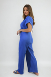 Tie Waist Short Sleeve Pleated Jumpsuit