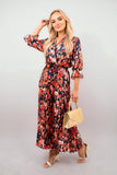 Floral Printed Long Sleeve Pleated Midi Dress
