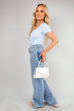 Short Sleeve Square Neck Embroidered Top with Front Bow Detail