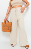 Drawstring Gathered Waist Wide Leg Trouser