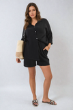 Oversized Button Front Shirt and Shorts Co-ord Set