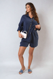 Oversized Button Front Shirt and Shorts Co-ord Set