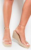 Clear Ankle Strap Espadrille Wedge Sandals