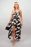 Printed V-Neck Sleeveless Romper Midi Dress