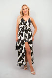 Printed V-Neck Sleeveless Romper Midi Dress