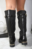 Gold Detail Buckle Knee High Boots