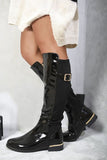 Gold Detail Buckle Knee High Boots