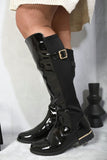 Gold Detail Buckle Knee High Boots