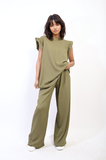 Ruffle Trim Top and Wide Leg Trouser Co-ord Set