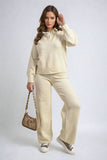 Long Sleeve Knitted Collar Top and Wide Leg Pants Co-ord Set