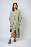 Twist Front Plunge Neckline Relaxed Fit Midi Dress