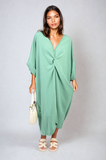 Twist Front Plunge Neckline Relaxed Fit Midi Dress