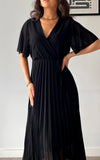 Pleated Wrap Front  Maxi Dress