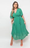 Pleated Wrap Front  Maxi Dress