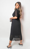 Pleated Wrap Front  Maxi Dress