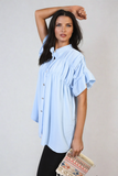 Button Down Pleated Frill Tops