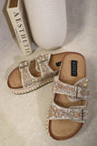 Embellished Stone Double Buckle Platform Sandals